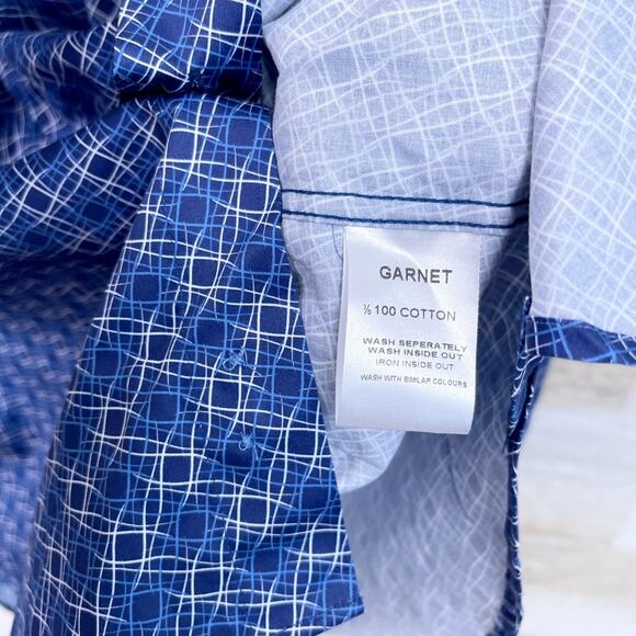 GARNET Los Angeles Luxury Long Sleeve Shirt Blue Print Cotton Mens 4XB 4X Big - Picture 6 of 6